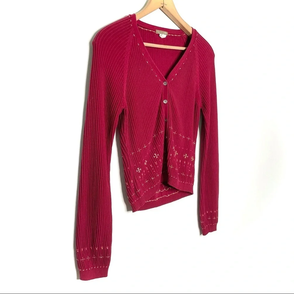 J. Crew | Vintage Red Embroidered Cardigan Sweater
